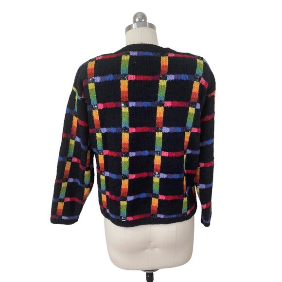 VTG Y2K Janes Closet  Cardigan Sweater Womens Medium Geometric Rainbow Boho - Picture 4 of 9